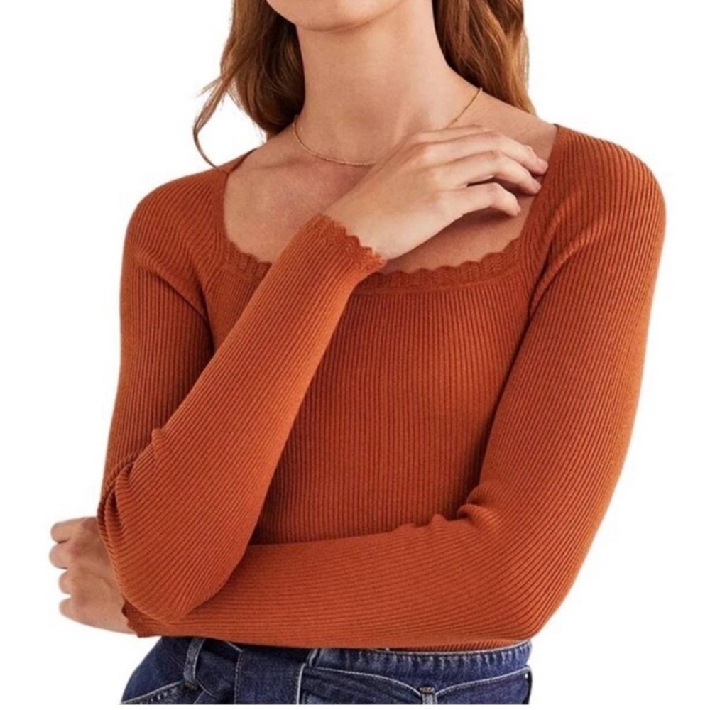 Boden ribbed square neck knitted top size 20-22 nwt in rust k0615 brn